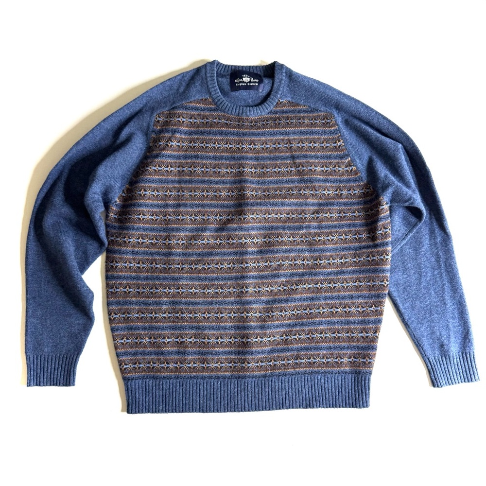 Alan Paine English Explorer Blue Lambswool Patterned Sweater/L